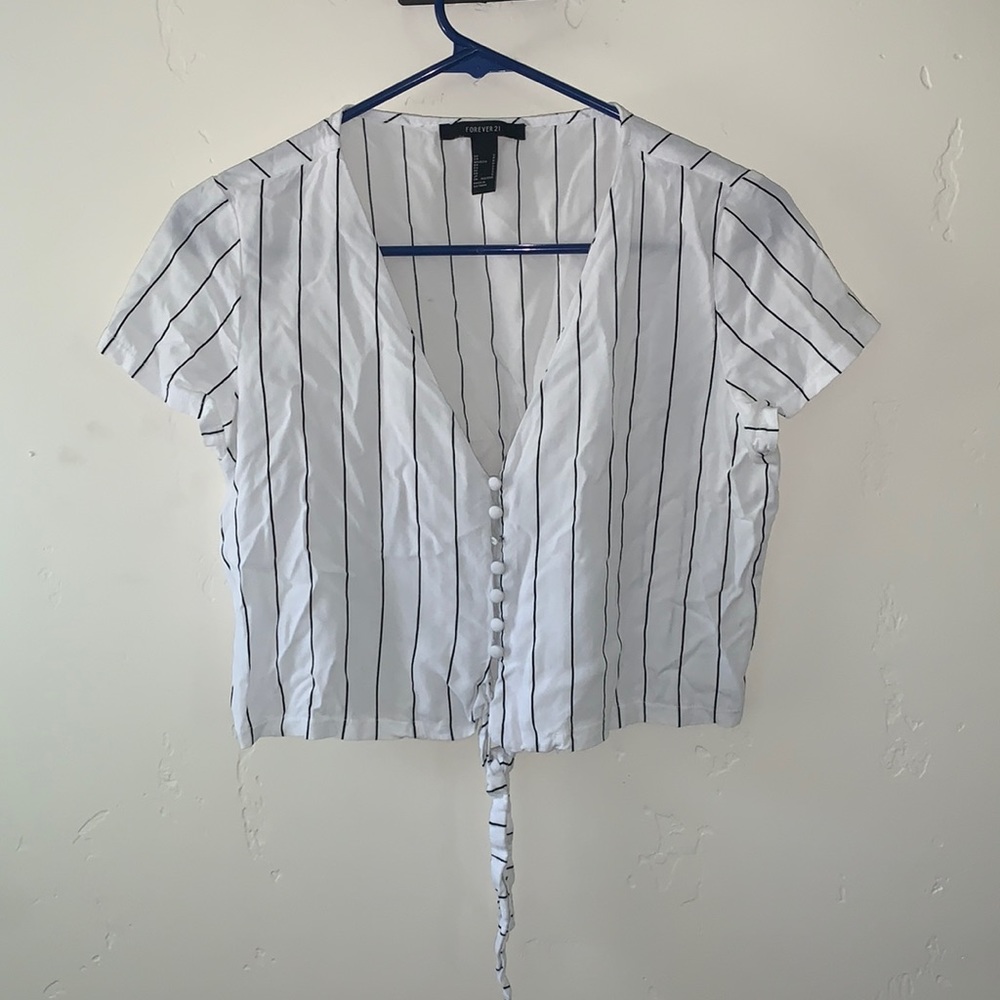 Black/white Stripped Forever 21 cropped button-up
